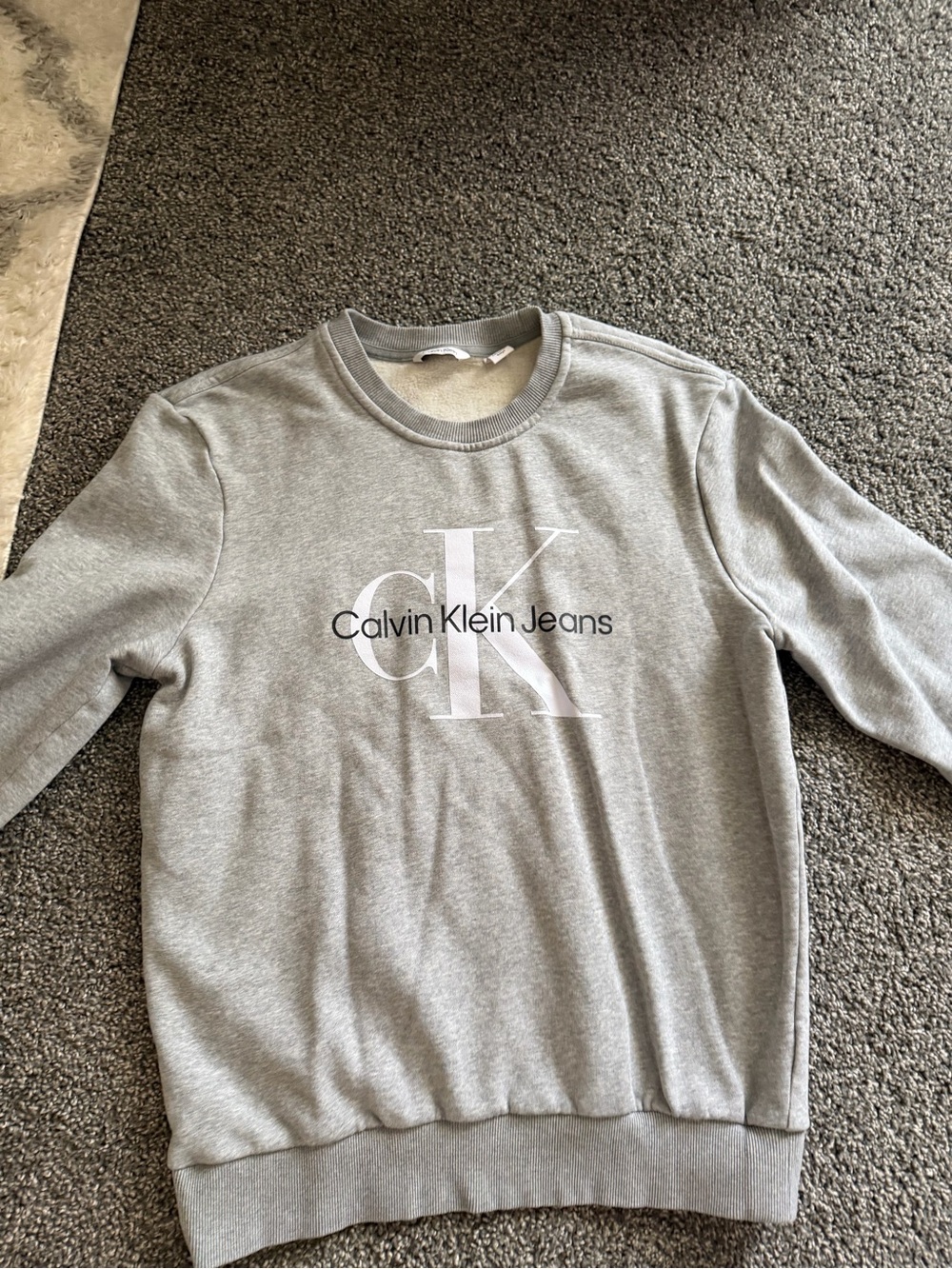 Calvin Klein Jeans Boys Light Gray Logo Crewneck Sweatshirt